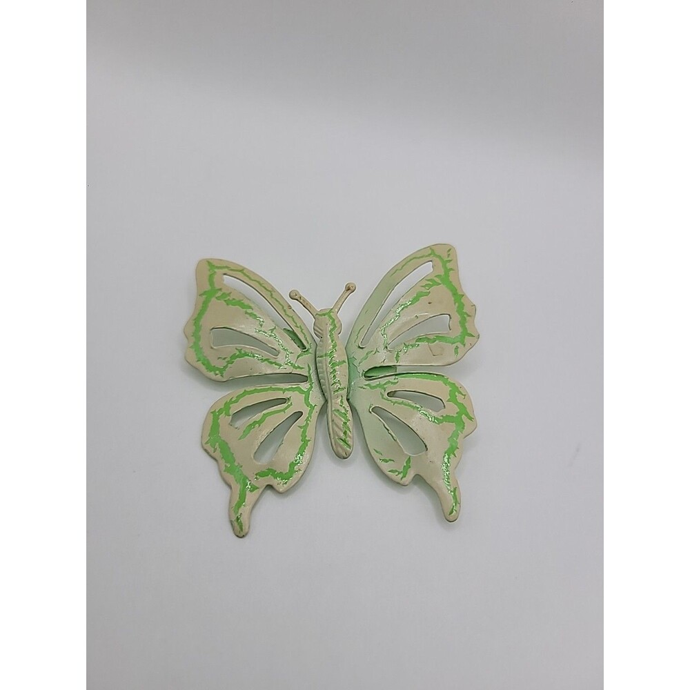 Vintage Style Butterfly Brooch Cream Green Enamel Retro Nature Spring Pin - Picture 7 of 10